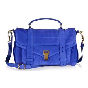 Proenza Schouler PS1 Blue Suede Satchel Bag Envelope Flap With Buckle